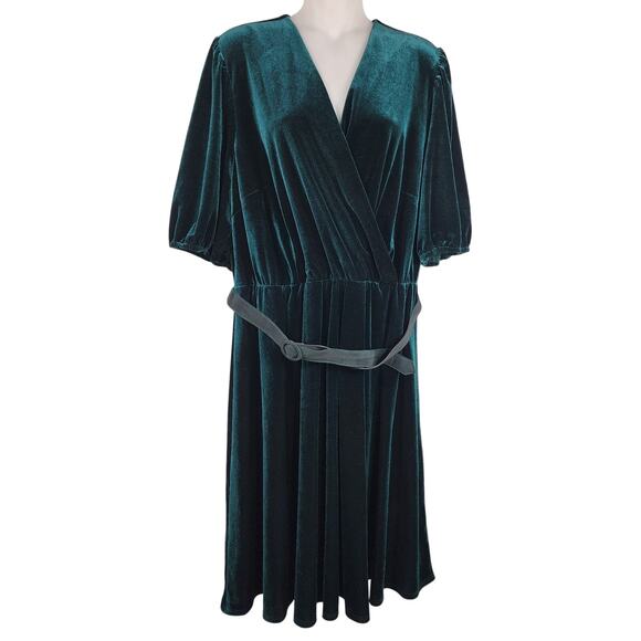 Lane Bryant Womens Velour Crossover Fit & Flare Dress Hunter Green Size 18/20 - Picture 1 of 12